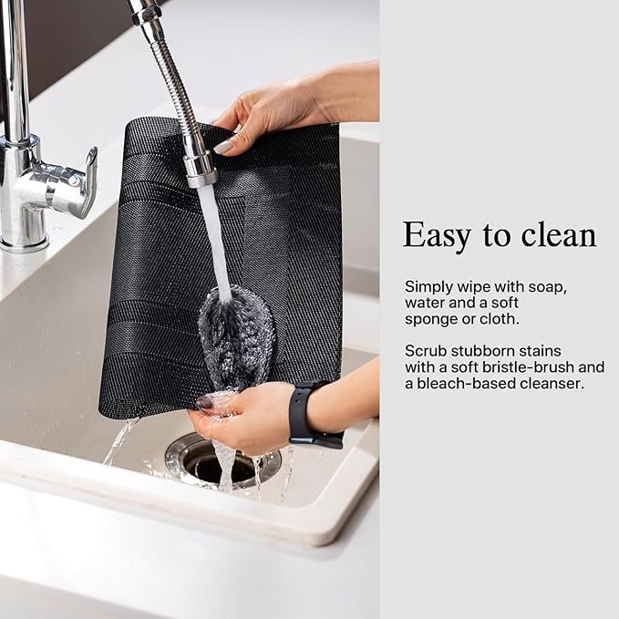Placemat Set of 4 - Easy Clean Woven Vinyl Placemats for Dining Table, Indoor/Outdoor Place Mats, Washable PVC Table Mats(Black Cube)