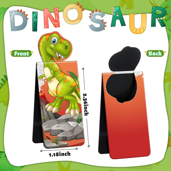 Sepamoon 12 Pcs Magnetic Bookmarks Book Marks Cute Magnet Page Markers Page Clips Funny Animal Bookmarks for Students Teacher Reading Party Favor (Dinosaur Style)
