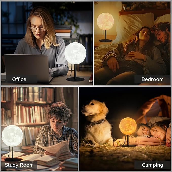 Moon Lamp Bedside Table Lamp, Dimmable Bedside Lamp with 30 Modes, Moon Night Light Small Table Lamp for Bedroom, Kids Room, Dorm, Office, Desk Lamp Nightstand Gifts for Girls Boys Teen Women Birthday