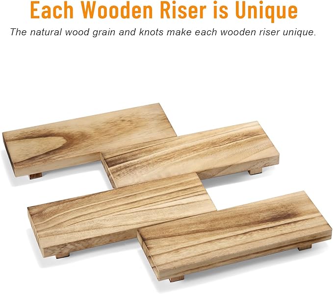 Wood Riser for Home Decor, Small Plant Stand with Decorative Wood Pedestal, Rustic Tray (11.8x4.7x2 inches)