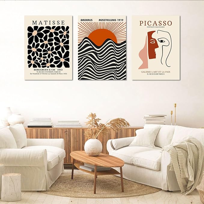 FAEKSUR Framed Matisse Wall Art Set of 3, Abstract Matisse Canvas Wall Art Decor for Living Room, Minimalist Home Decor for Bedroom, Bathroom, Aesthetic Room, Office and Gallery