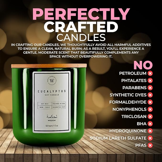 Waxily Eucalyptus Soy Candle | Aromatherapy Candles | Non Toxic, Long Lasting, Large Essential Oil Candle | Luxury Gift, Clean Burning, Home Spa, Stress Relief, Vegan, Eco Friendly, Natural | 12oz