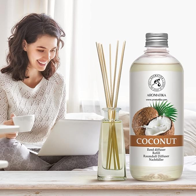 Reed Diffuser Refill Coconut 17 Fl Oz - Room Diffuser Refill - Home Fragrance - Air Freshener - Scented Diffuser - Coconut Aroma - Room Fragrance - Coconut Scented Diffuser