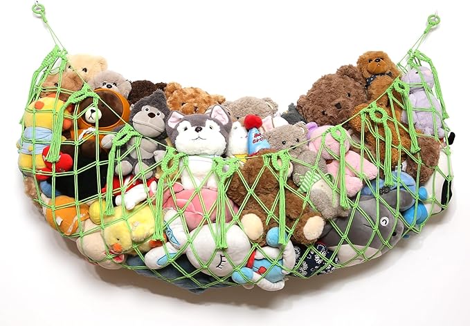 Stuffed Animal Net or Hammock -Wall Mounted-Handmade Macrame Toy Hammock Organizer Stuffed Animal Display Plush Toys Holder Boho Decor for Nursery Playroom-Green
