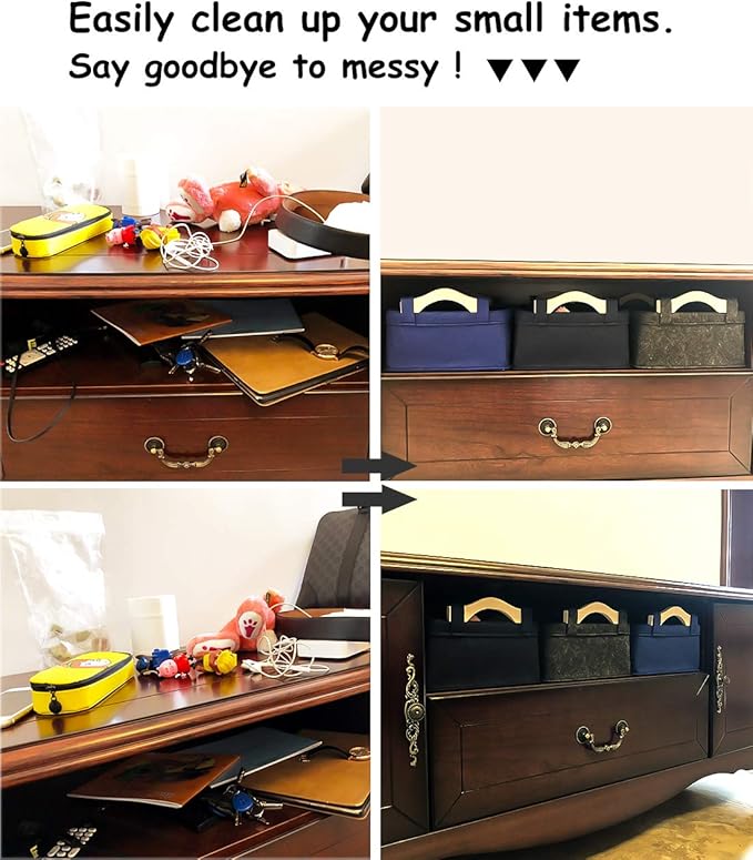 Small Storage Baskets Fabric Storage Bins Basket Soft Storage Baskets Decorative Bins Storage Basket for Cosmetics Makeups Coins Keys Mittens Hats Cards Storage Basket Navy Blue