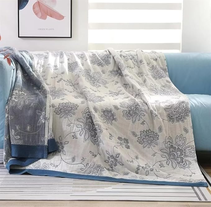 Boho Muslin Throw BlanketsQueen Size for Bed, Ultra Woven Cotton Throw Blankets for Farmhouse,Picnic,Travel, Lightweight Reversible Fall Blankets Cotton Home Docor Throw Blankets 80"x90"