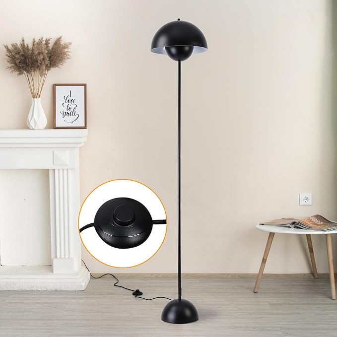 Modern Floor Lamp for Bedroom-Tall Floor Lamps for Living Room-Corner LED Boho Floor Lamp for Office Vintage Industrial Flower Floor Lamps Standing Unique Mid Century Lamp (Black)