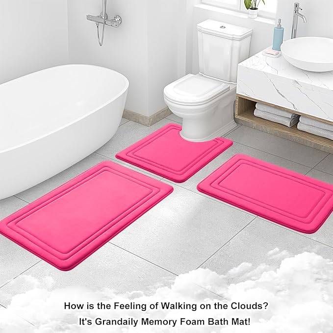 Grandaily Memory Foam Bath Mat Rug 30x20, Ultra Soft, Non-Slip and Absorbent Bathroom Rugs, Machine Wash Dry, Comfortable Bath Carpet for Bathroom Floor, Tub and Shower, Deep Pink