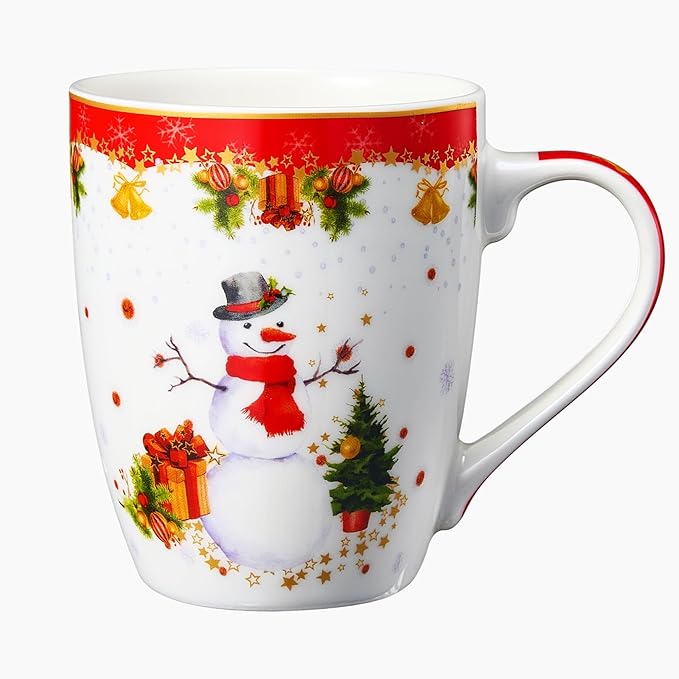 Winter Mug - Ceramic Microwave & Dishwasher Safe - 11.5oz Winter Mugs for Coffee, Hot Chocolate, Eggnog - Winter Theme - Tree, Sleigh Design - Red & Green Great Gift!