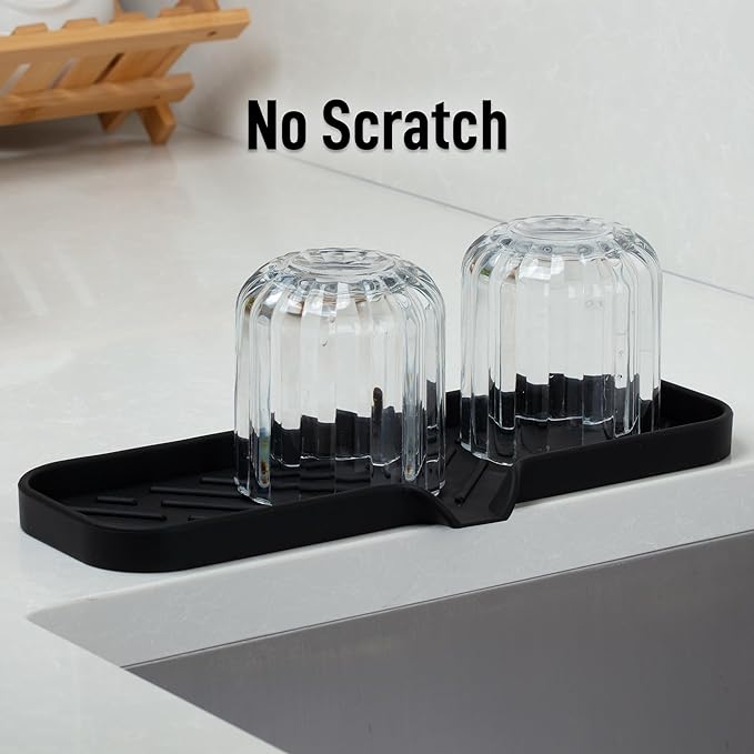 Zulay Large Silicone Sponge Holder (12x4) – Flexible Sink Organizer Tray for Kitchen & Bathroom – Multipurpose Soap Dish for Sponges, Makeup, Trinkets & More (Black)