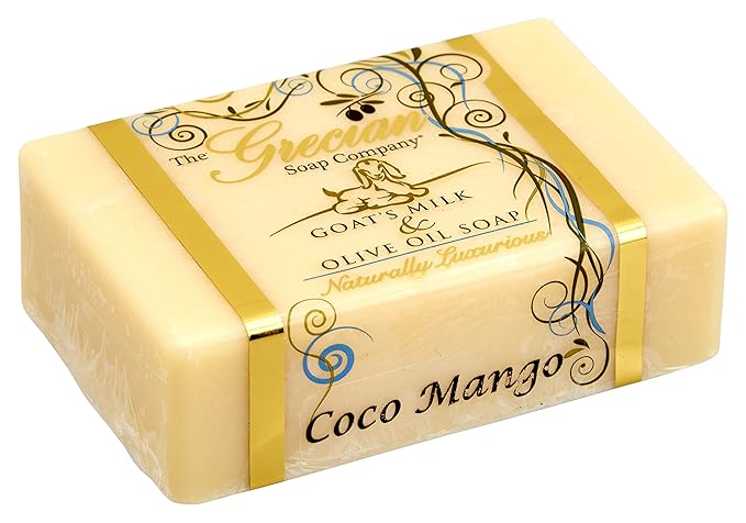 Grecian Goats Milk & Olive Oil Soap Bar 3-pack Coco Mango Scent: Handmade, All-Natural, Soap for Dry & Sensitive Skin, Anti-Aging, pH-Balanced, RSPO Sustainable - 4oz Bar