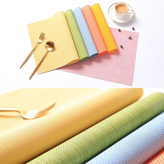 Zupro Placemats Set of 4 Washable Heat-Resistant Non Slip Braided Table Mats Woven PVC Vinyl Kitchen Dining Patio Table Place Mats for Dinner Parties BBQs Indoor and Ourdoor Use.18"x12"(Light Yellow)