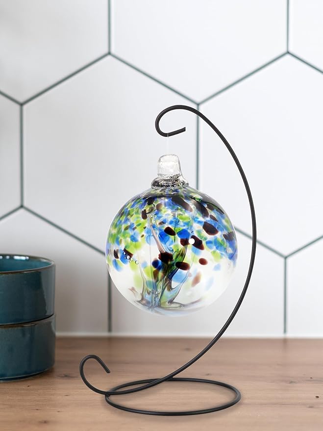 Dale Tiffany AC25002-D3 Rainbow Tree of Life Hand Blown Art Glass Ornament Witch Globe Gazing Ball, Mystic, 3" Diameter with Hanging Stand