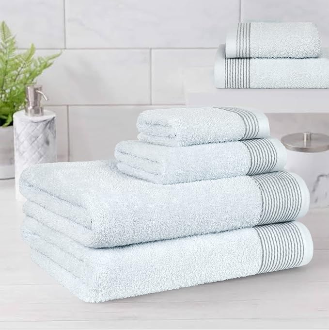 BELIZZI HOME 100% Cotton Ultra Soft 6pcs Towel Set, Includes 2 Bath, 2 Hand & 2 Wash Towels - White, Quick Dry, Compact, Highly Absorbent