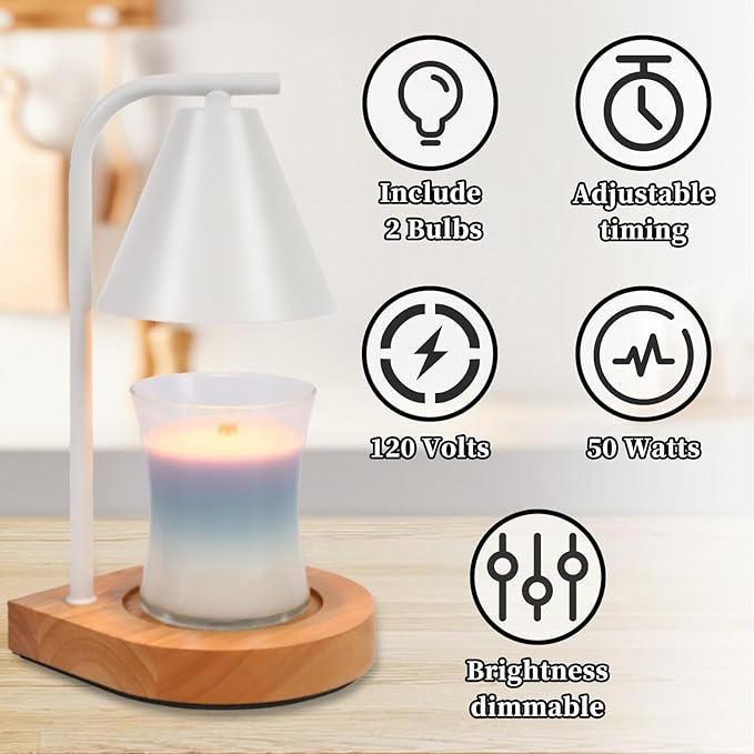 SOKCVSEA Candle Warmer Lamp - Candle Warmer with Timer, Birthday Gifts for Women Mom Gifts, House Warming Gifts New Home Decor, Wax Melt with 2 Bulb White 02