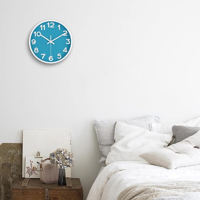 HIPPIH Wall Clock 2 Pack, 10 Inch Modern Wall Clocks Battery Operated, Non Ticking Silent Wall Clock, Simple Small Analog Wall Clock for Living Room, Bedroom, Kitchen, School, Office, Blue