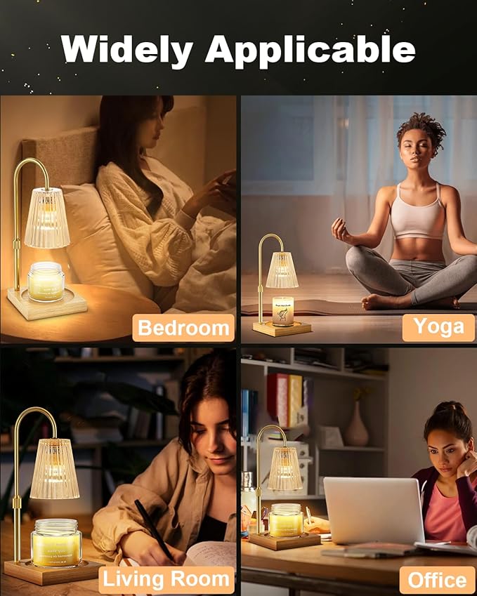 Candle Warmer Lamp with Timer - Upgraded Wax Warmer Lamp with Dimmable, Adjustable Height - Electric Candle Burner for Any Size Jar, Ideal Gift (Bulbs Included), Clear Amber