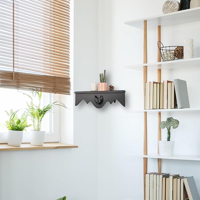 Bat Corner Shelf Set of 2, Black Flying Bat Floating Corner Shelf, Wood Wall Mounted Storage Shelves, Gothic Home Decor for Bedroom, Kitchen, Living Room, Bathroom, Office and More…