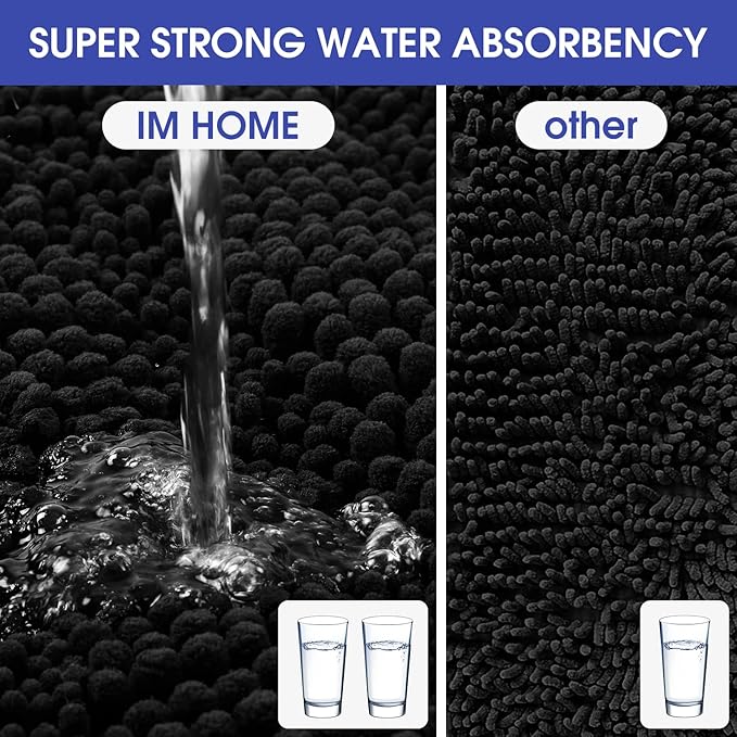 ACCUMTEK Striped Black Bathroom Rug Mat 44"x24" Ultra Soft, Non Slip Chenille Bath Rugs, Absorbent Plush Shaggy Bath Mats for Bathroom, Bedroom, Kitchen, Shower, Tub