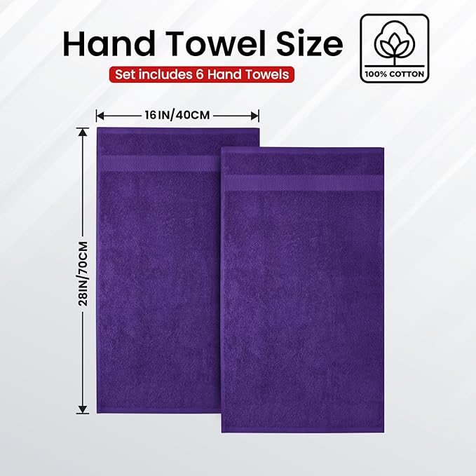 Infinitee Xclusives 100% Cotton Hand Towels for Bathroom – Ultra-Soft & Highly Absorbent, 6-Pack, Gym, Spa & Hotel | Profound Purple |