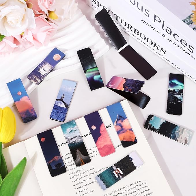 Natural Scenery Magnetic Bookmark - 30Pcs Aesthetic Travel Magnetic Bookmarks New Adventure Book Mark Magnets Mountain Moon Page Marker Clip for Book Lovers Students Teacher School Reading Gift