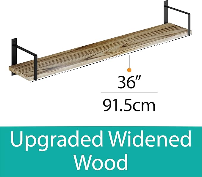 Wallniture Toledo Floating Bookshelf Set of 3, Wood Floating Shelves for Wall Storage, 36"x6" Long Wall Shelves for Living Room, Bathroom, Bedroom, Kitchen Pantry,Burnt Finish