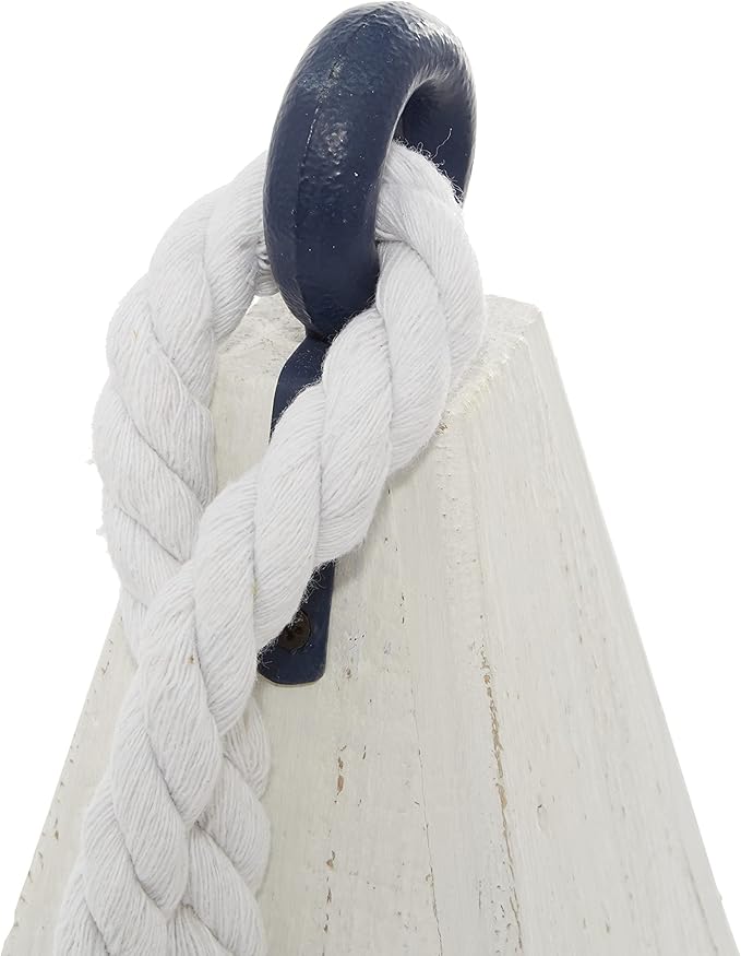 Deco 79 Wood Buoy Handmade Decorative Sculpture Home Decor Statues with Rope Accents, Set of 3 Accent Figurines 17", 15", 12"H, White