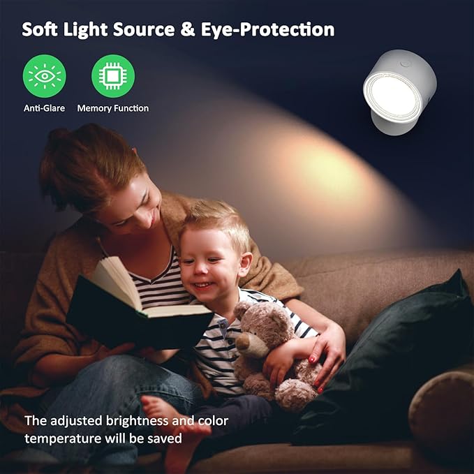 LED Wall Lights with Remote, 2 Pcs Rechargeable Wall Mounted Reading Sconces Lamp 3000mAh, 3 Colors & Dimmable Magnetic 360° Rotation Cordless Wall Lighting Spotlights for Bedroom Bedside Hallway