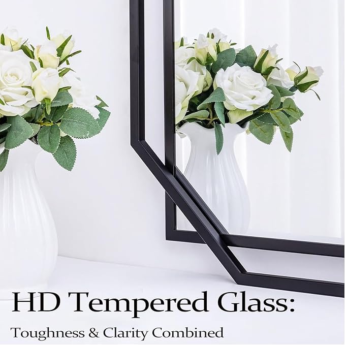 Black Large Wall Mirror, Extra Bathroom Rectangular Mirror with Metal Modern Octagonal Frame, for Entryway,Living Room, Dining Room (60"x30.5")