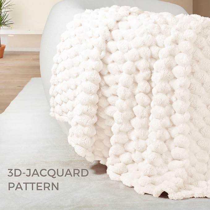 Whale Flotilla King Size Blanket for Bed with Jacquard Pattern, Fuzzy Soft Cozy Exquisite Blankets for All Season, Warm and Fluffy, 90x104 Inch, Ivory