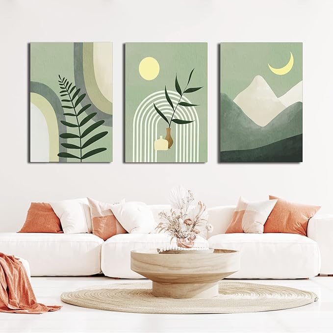 Large Framed Boho Wall Art Painting,Boho Room Decor, Mid Century Modern Wall Art,Neutral Abstract Geometric Prints Beige Minimalist Art Framed Canvas Prints for bedroom Bathroom 16" x 24"