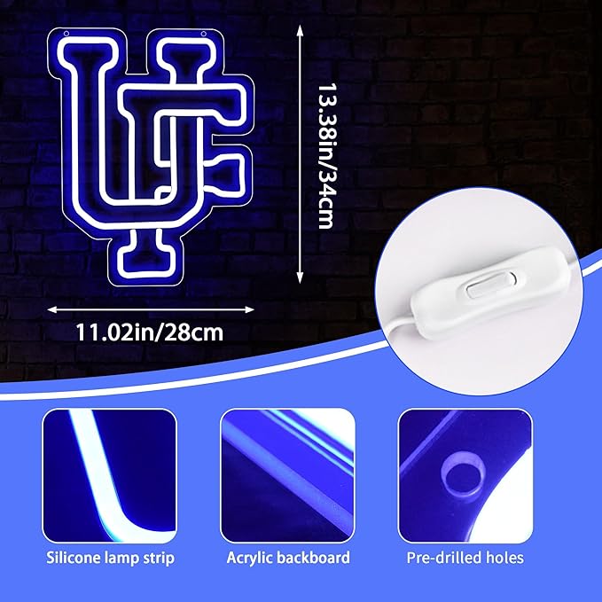 UF Neon Sign for Wall Decor,College UF Neon Led Sign for Bedroom,American Football Team Logo Neon Sign for Room Decor,University Name Neon Signs for Man Cave,Dorm Decoration for College Students,Sport