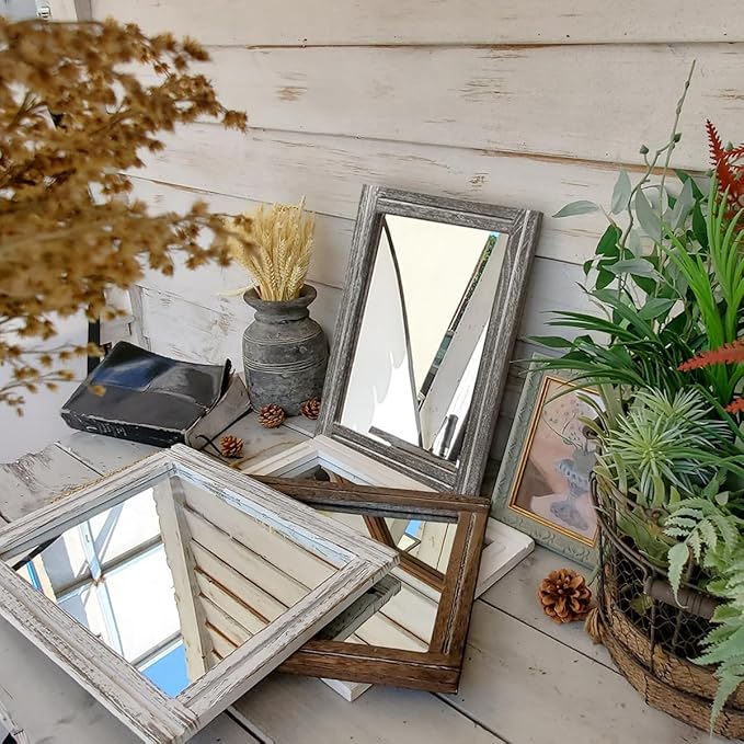 AAZZKANG Mirrors for Wall with Wooden Frame Rustic Wall Mirror Rectangular Decorative for Bedroom Bathroom Living Room Entryway Hanging