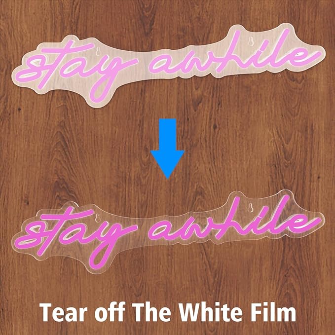 Pink Stay Awhile Neon Signs - IMEGINA Dimmable LED Bar Neon Sign for Wall Decor 19.7x5 Inch, USB Powered Cool Neon Light for Bedroom Home Room Pub Party, Birthday Christmas Gift