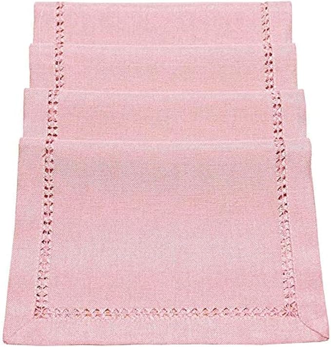Grelucgo Handcrafted Solid Color Dining Table Placemats, Double-Hemstitched (Pink, 12 x 18 Placemats (Set of 4))