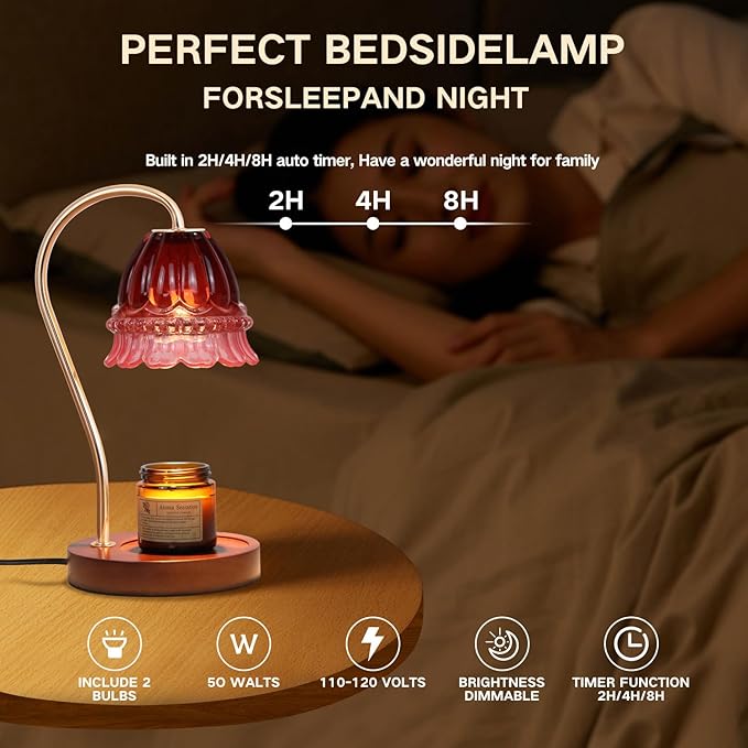 Candle Warmer Lamp with Timer Electric Candle Warmer Lamp Adjustable Height Candle Warmer Dimmable Wax Warmer Lamp Jar Candles with 2 Bulbs for Home Decor & Office