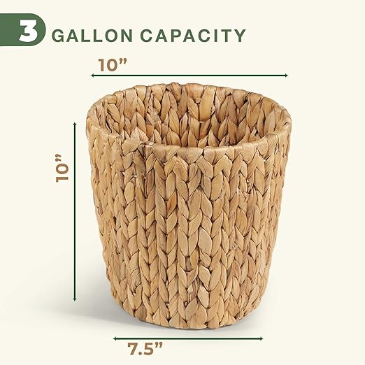 2 Pack Wicker Trash Can - Rattan Trash Can - Wicker Waste Basket for Bathroom, Bedroom - Woven Waste Basket (Natural, 3 Gallon)