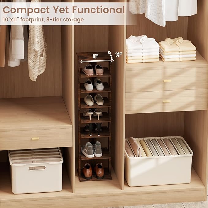 Tangkula 8-Tier Vertical Shoe Rack, Space-Saving Corner Shoe Organizer for 7 Pairs, Narrow Shoe Storage for Entryway, Front Door, or Closet
