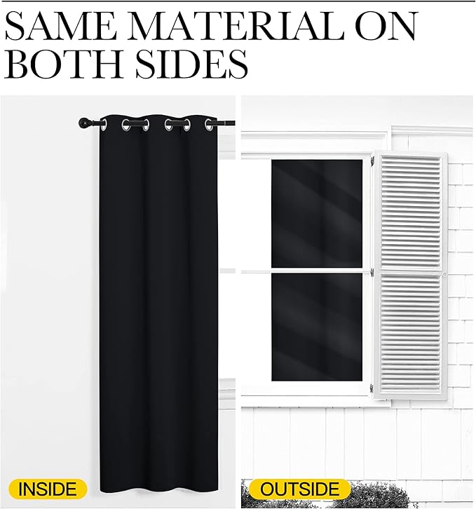 NICETOWN Halloween Bathroom Blackout Curtains and Drapes, Black Solid Thermal Insulated Grommet Blackout Drapery Panels for Window (2 Panels, 42 inches Wide by 40 inches Long, Black)