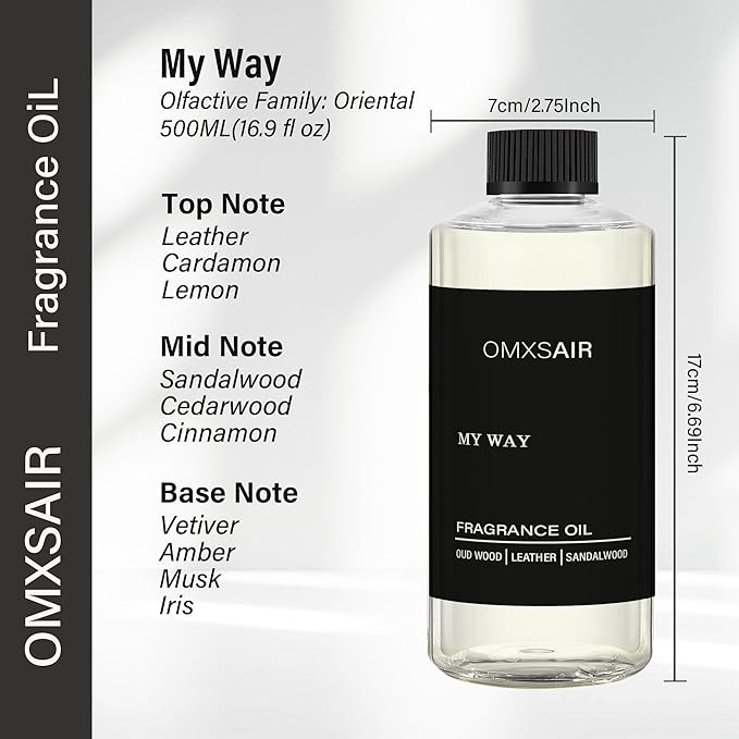 My Way Hotel Diffuser Oil & Home Luxury Scents - My Way Diffuser Oil 500ml- Comforting Sandalwood, Cedarwood & Iris - Aromatherapy Oil Blends My Way Fragrance Essential Oils for Diffuser