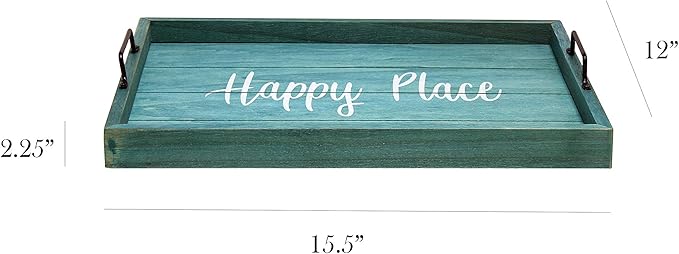 Elegant Designs HG2000-BHP Decorative Wood Serving Tray w/Handles, 15.50" x 12", Happy Place