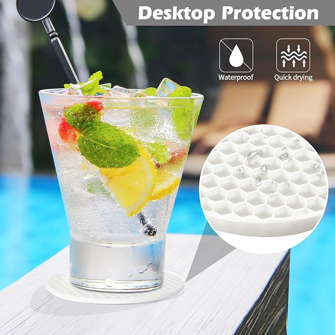 Silicone Coaster Set of 16 with Holder, Drinks Coasters, Beer & Coffee, Suitable for All Cups, Hot or Cold, Anti-Slip, Non-Stick, Anti-Overflow Tabletop Protection and Decor (White, 16 Pcs)