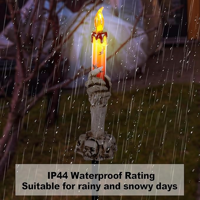 ILLUMINEW Halloween Pathway Lights, 5 Pack Candle Skull Hand Candle Holder, Waterproof Solar Halloween Led Lights, Indoor and Outdoor Party Home Garden Porch Decoration