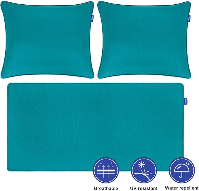 Outdoor Loveseat Cushion Set 48'' x 24'', Outdoor Cushions for Patio Furniture with Fastness Cover, Water Repellent Outdoor Seat Cushion and Couch Back Cushions for Bench, and Swing (Solid Aqua Green)