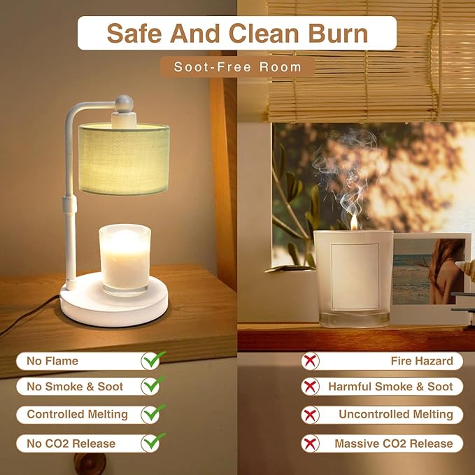 Candle Warmer Lamp with Timer, Dimmable Candle Wax Warmer, Height Adjustable Electric Candle Lamp Warmer with 2 Bulbs, Gifts Idea for Women Her, Mom, Vintage Home Decor for Bedroom-Mint Green