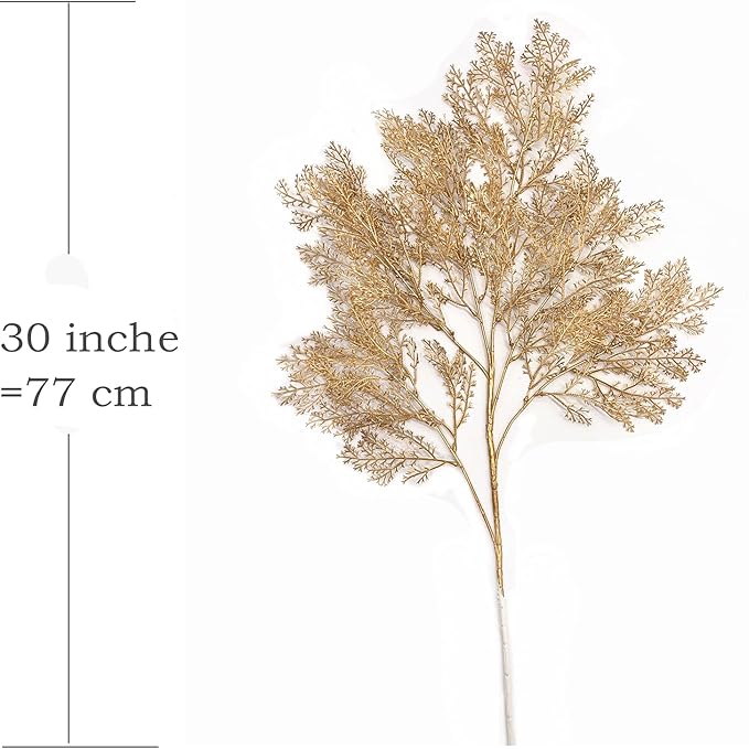 Fake Golden Branch Plants, Christmas Artificial Gold Antlers Plant 30" Tall Plastic Twig Branches Faux Grass for Xmas Décor Party Indoor Outdoor Wedding Table Centerpiece DIY Decoration - 2 Pack