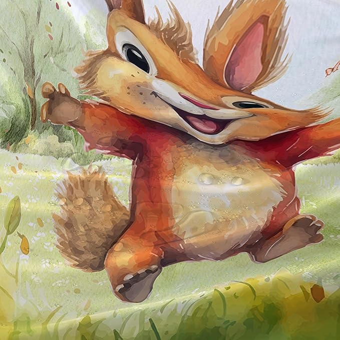 AILONEN Cartoon Cute Squirrel Shower Curtain,Kawaii Squirrel Bathroom Curtains for Kids,Girls,Tie Dye Tree Shower Curtains Set with Hooks for Bathroom,72" W*96" H