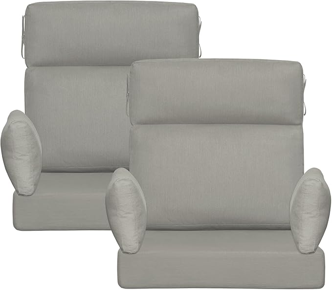 Sunbrella Outdoor High Back Chair Cushion, 2 Pack 48 x 24 inches Patio Chair Cushions Water Repellent Rocking Cushions Indoor Furniture Seat Pad with 2 Pillows, Specrtum Pebble