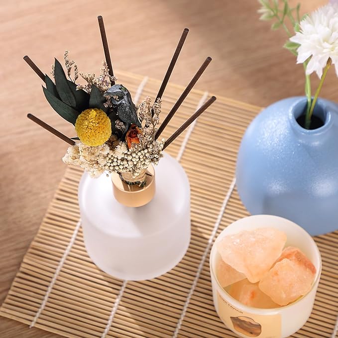 Rtteri 2 Reed Diffuser Sets Flower Oil Diffuser Sticks with Refill Empty 5oz Bottles Scent Glass for Fragrance Home Bathroom Gifts, Oil Not Included(Frosted Color)
