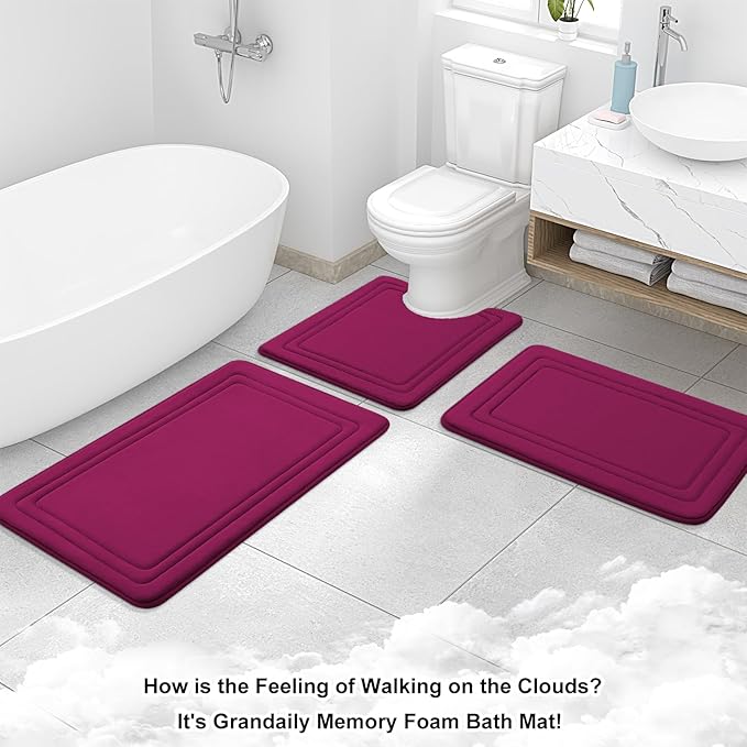 Grandaily Memory Foam Bath Mat Rug 36x24, Ultra Soft, Non-Slip and Absorbent Bathroom Rugs, Machine Wash Dry, Comfortable Bath Carpet for Bathroom Floor, Tub and Shower, Burgundy